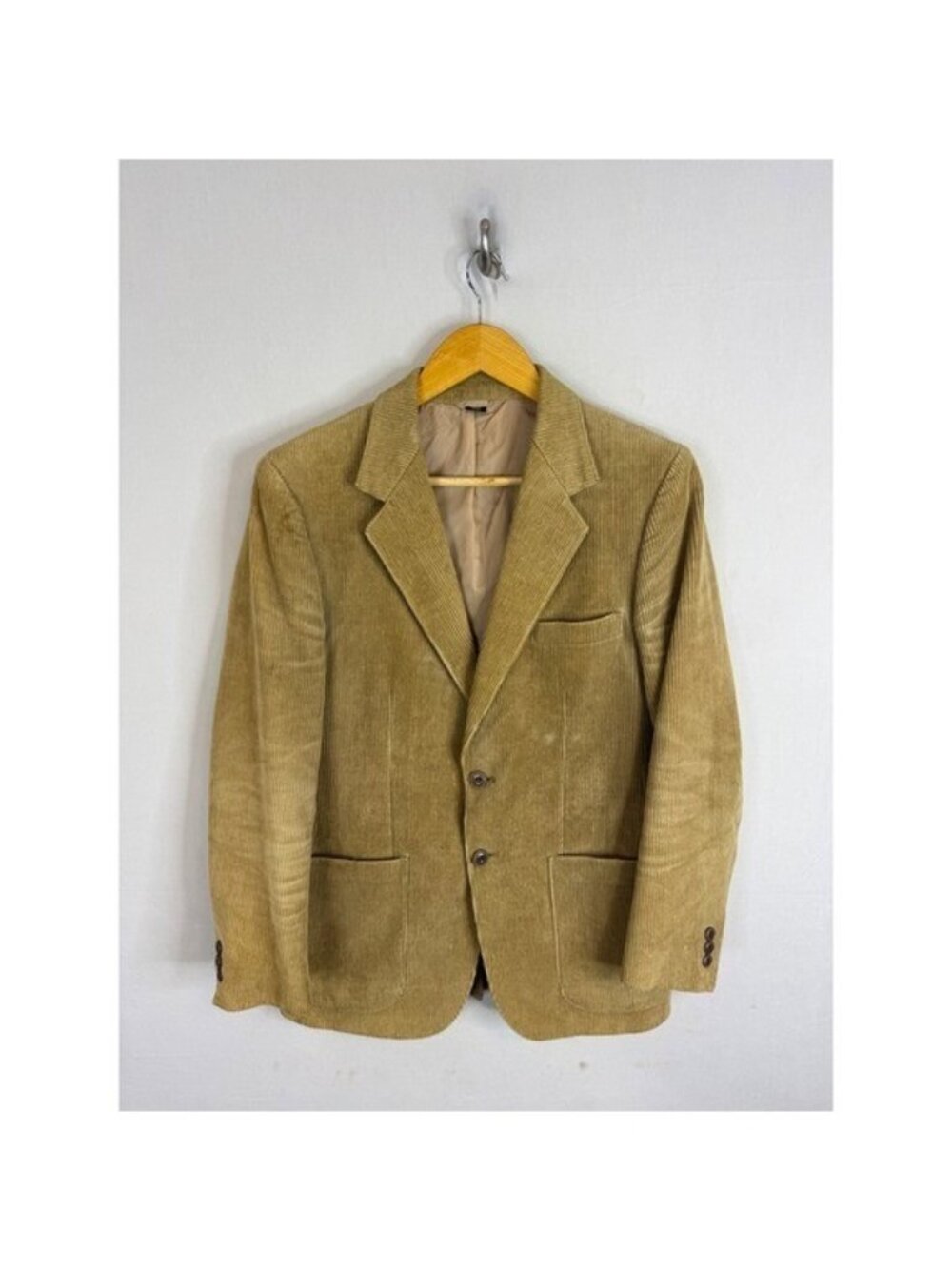 Vintage Sears Mens Corduroy Blazer Tan Sport Coat 38S Short 2 Button Academic